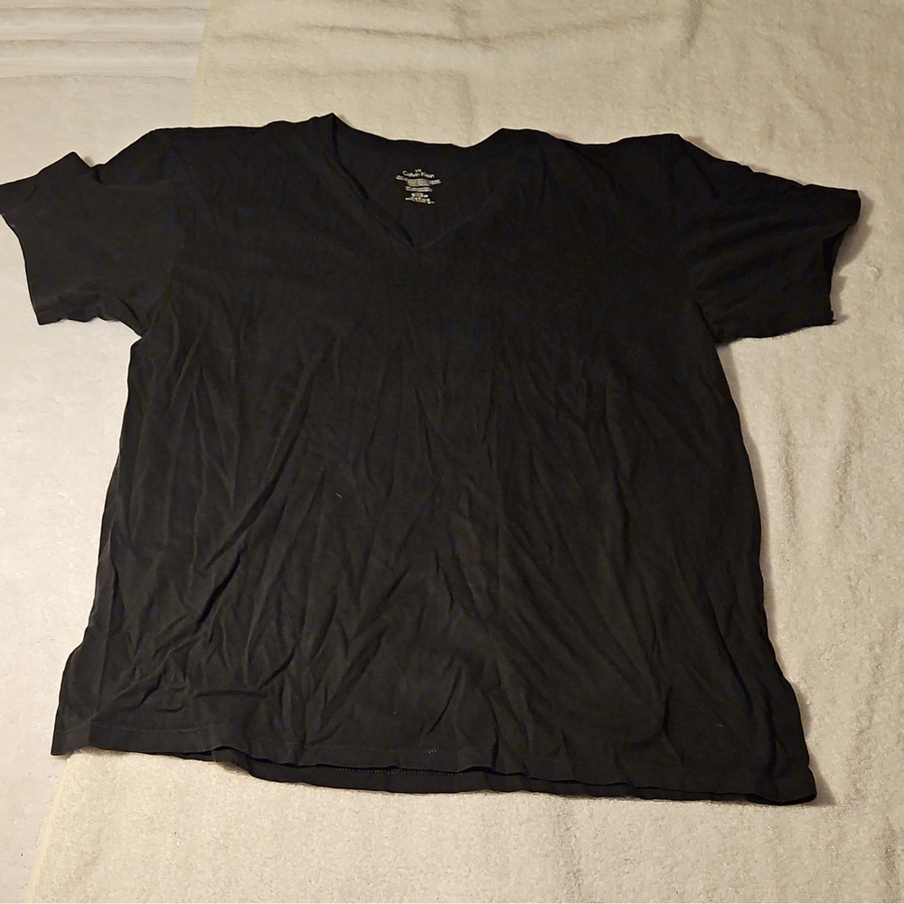Calvin Klein Men's Black V-Neck Logo Cotton Knit T-Shirt Short Sleeve L